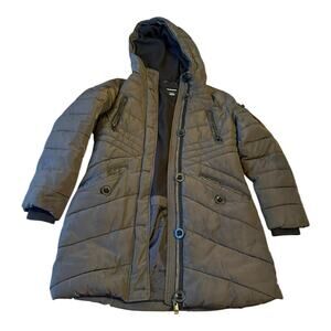 DIESEL Hooded Puffer Jacket Girls Size 10 Olive Green Quilted Coat Pockets Long